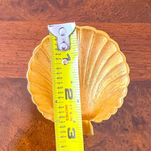 PAIR 3in Vintage Solid Brass Gold Clam Sea Shell Scallop Footed Trinket Dish - Picture 7 of 7